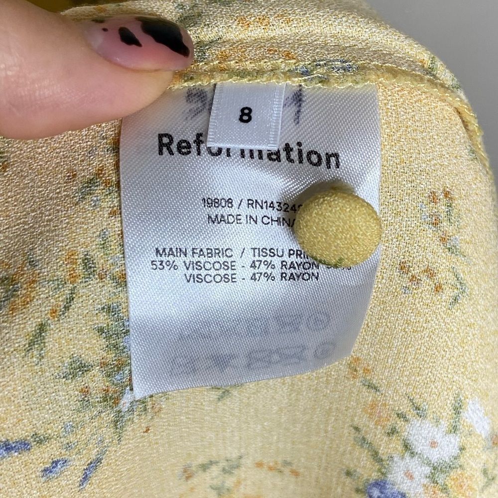 Reformation Lillet Mini Yellow Dress Floral Puff Sleeve Size 8 - Picture 10 of 10